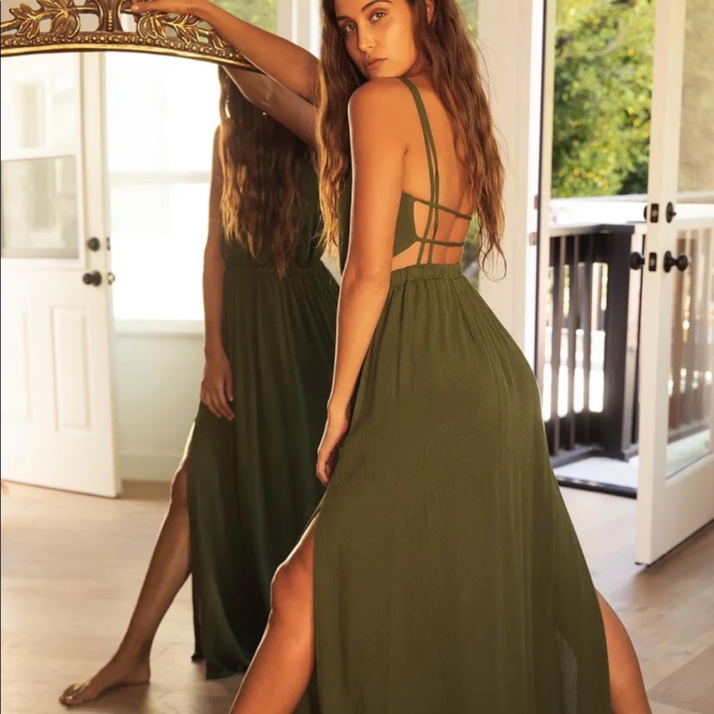 olive maxi dress with open back